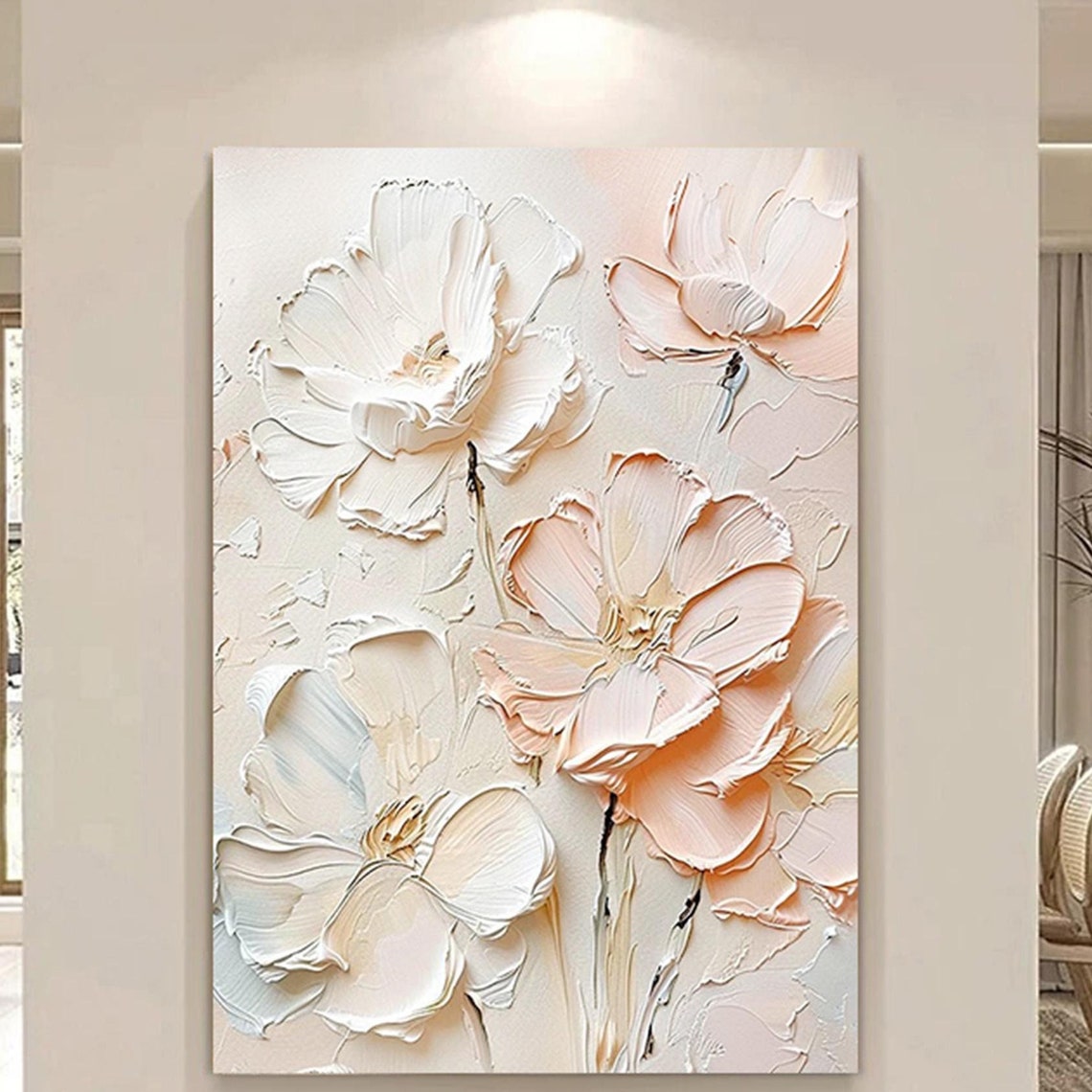 Oversized White Peach Blossom 3D Textured Floral Painting Poster