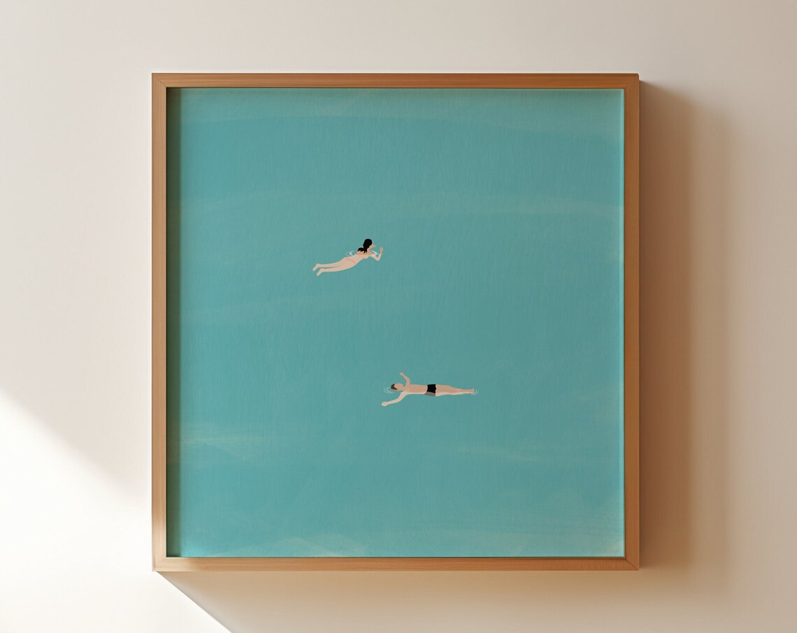 Man And Woman Swimming In Pool, Summer Beach House Art Print - Image 4