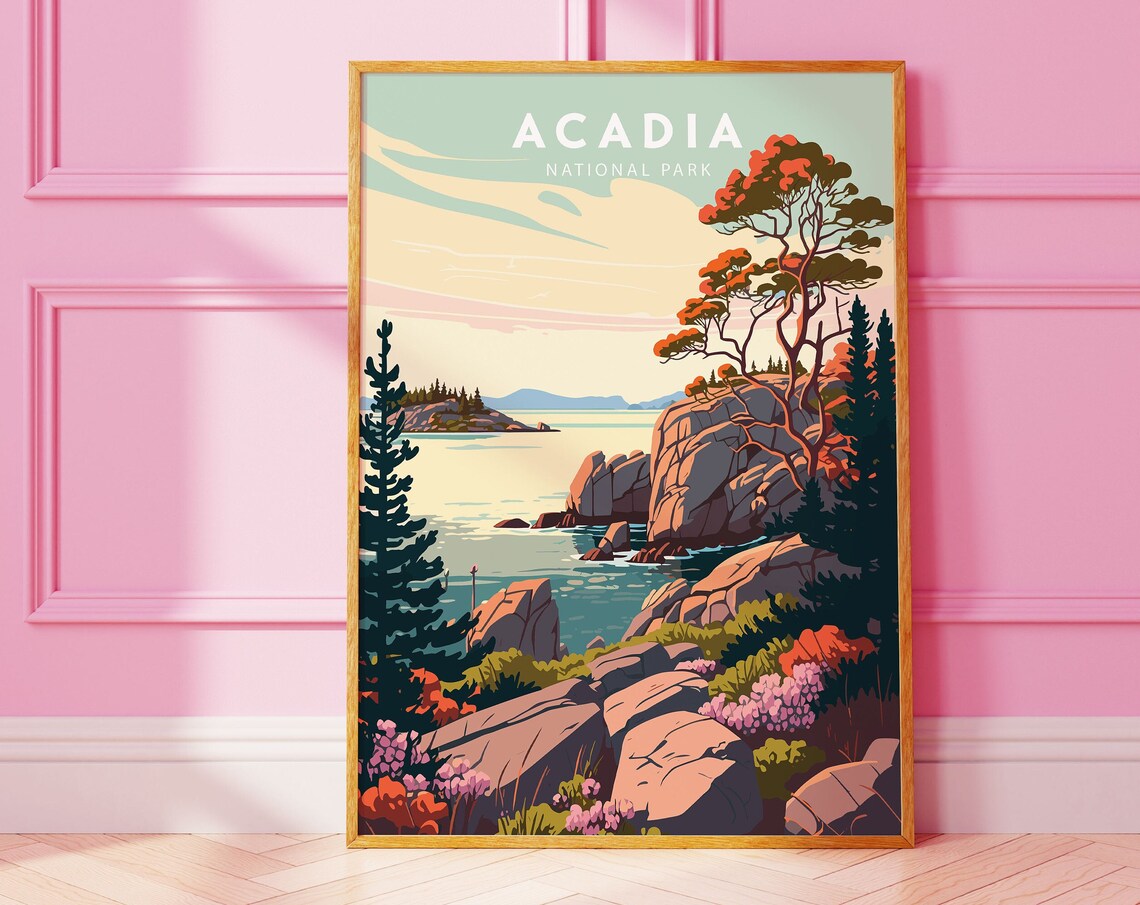 Acadia National Park Maine Rugged Rocky Coast Travel Art Poster