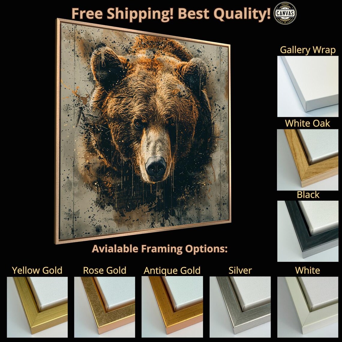 Grizzly Bear Portrait Grunge Splatter Wildlife Face Bold Animal Art Poster - Image 5