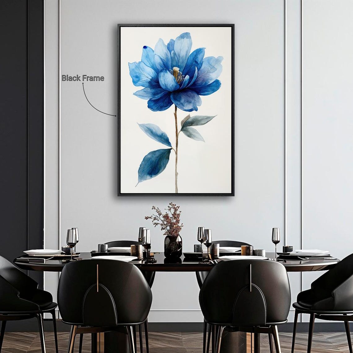 Single Blue Flower Watercolor Calming Botanical Minimalist Art Poster - Image 5