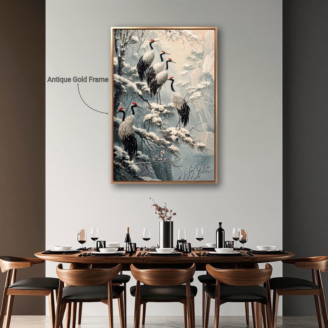 Red Crowned Cranes Snowy Pine Tree Japanese Winter Wildlife Poster - Image 4