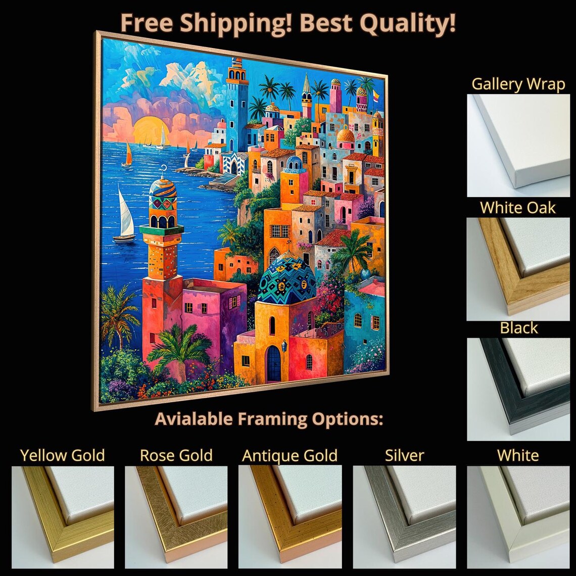 Colorful Coastal Town Towers Domes Sunset Harbor Sailing Poster - Image 5