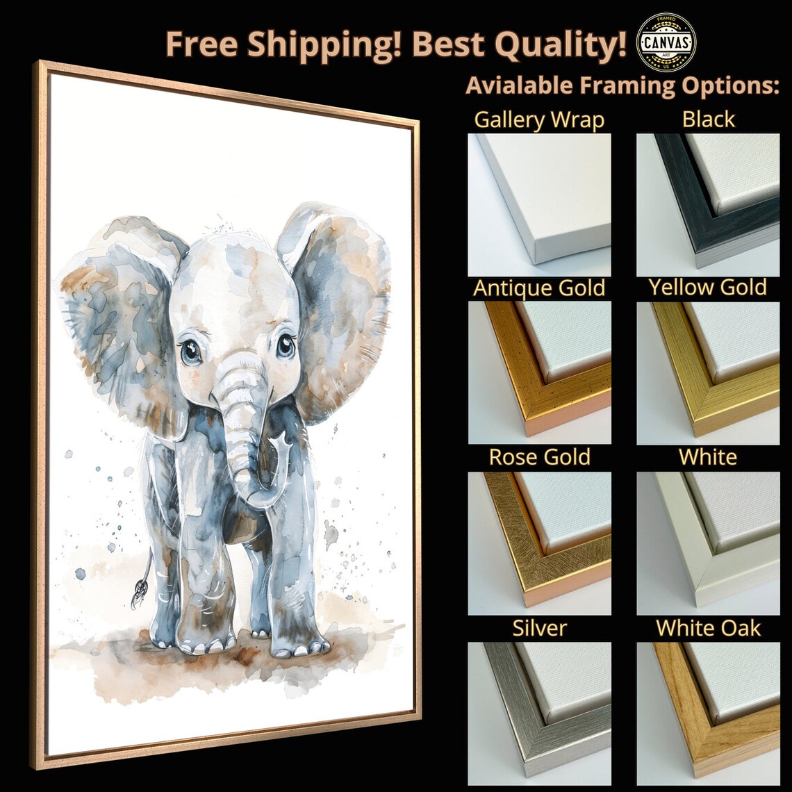 Cute Baby Elephant Blue Watercolor Safari Nursery Animal Art Poster - Image 5