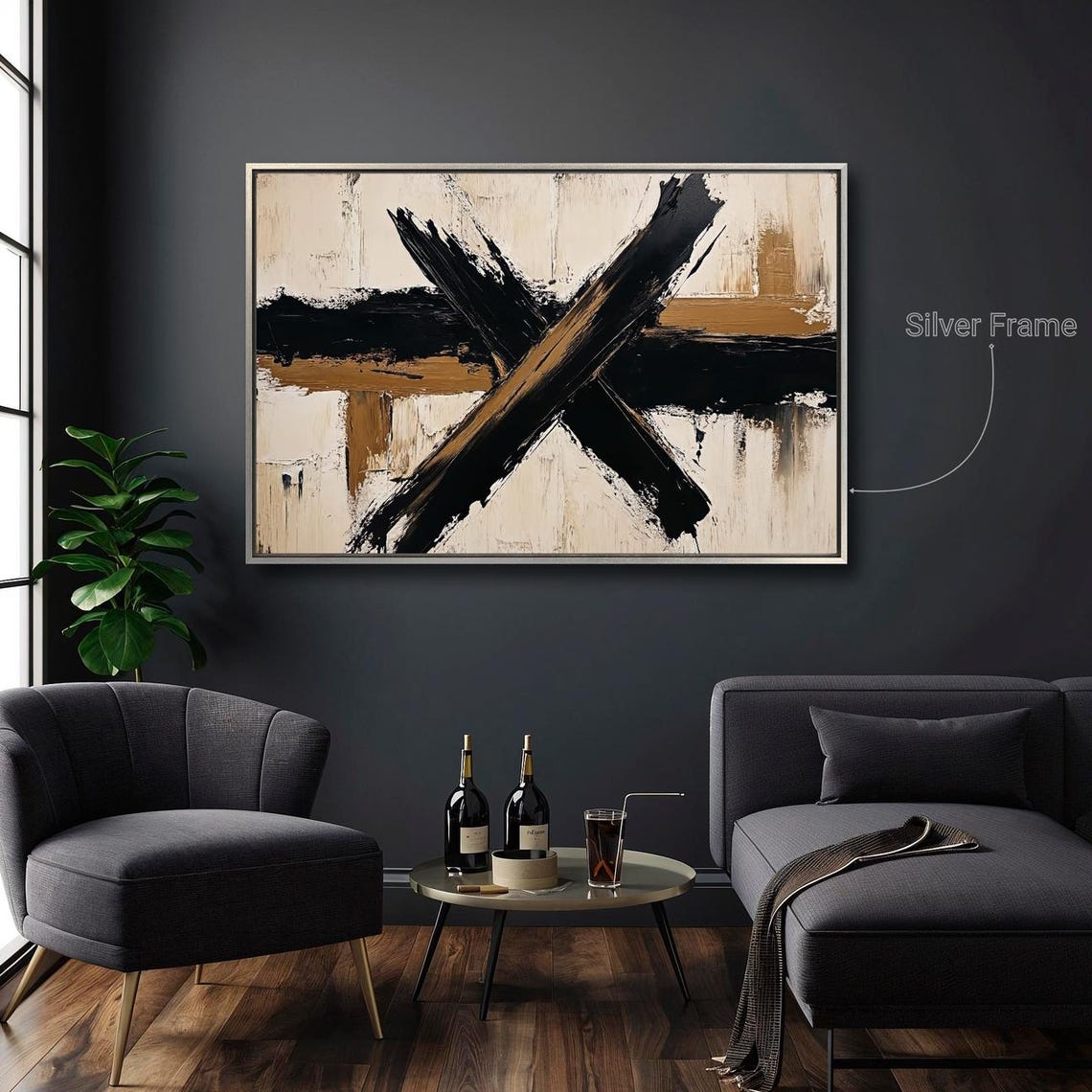 Black And Gold Abstract Expressionist Brushstroke X Art Wall Poster - Image 4