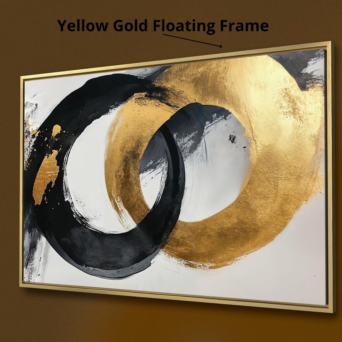 Black Gold Interlocking Circles Abstract Brushstroke Wall Art - Image 2