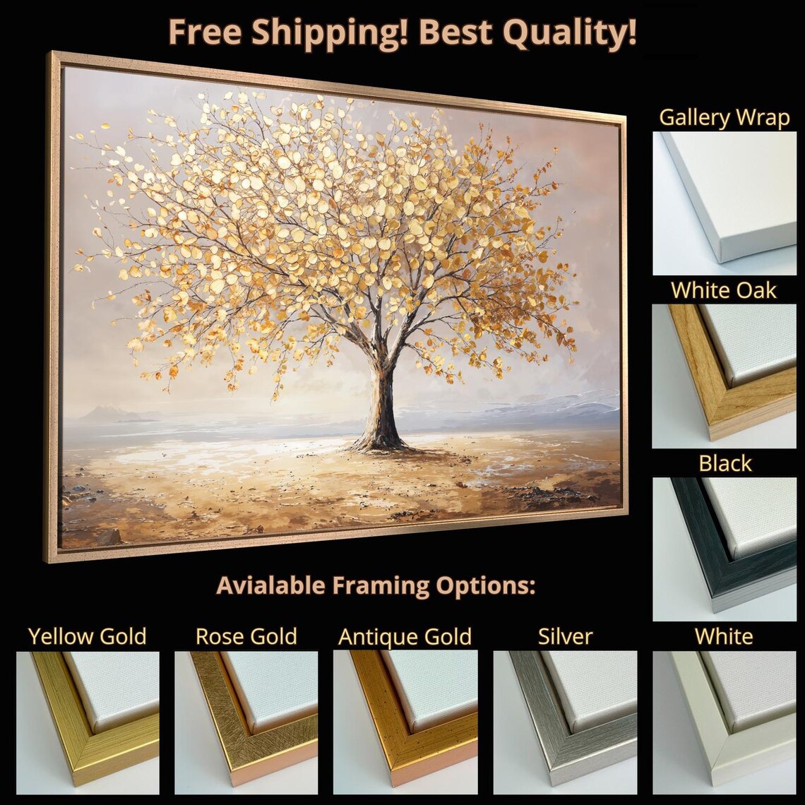 Golden Tree Of Life Art Print, Abstract Landscape - Image 5