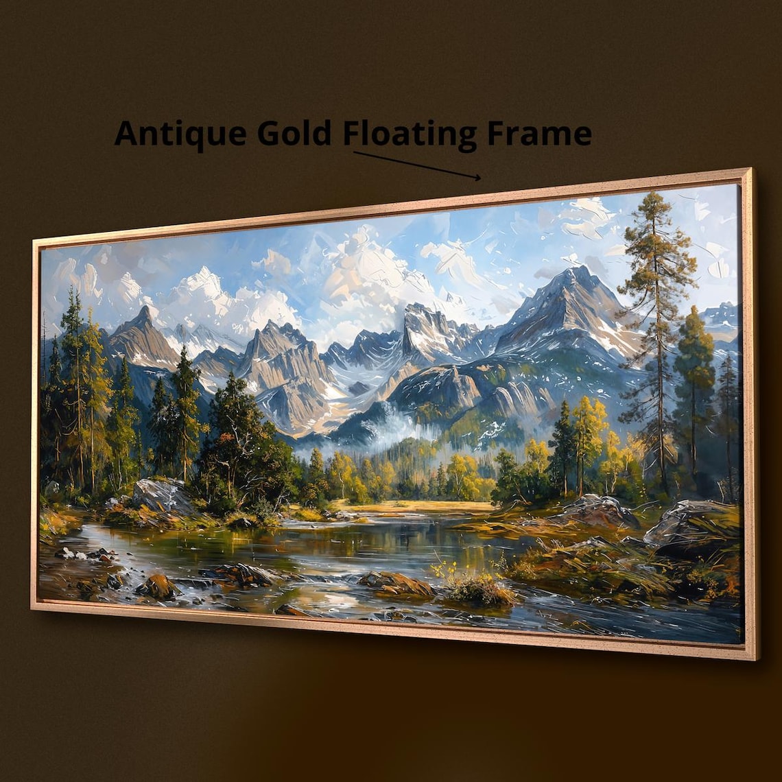 Mountain Landscape Art Print, Green Trees and River - Image 3