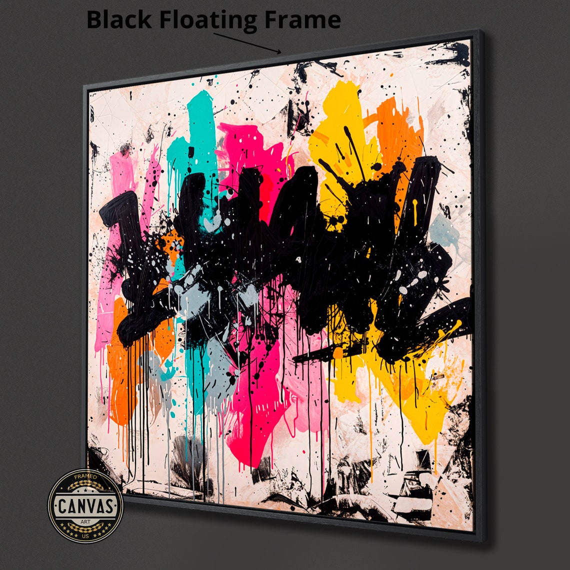 Abstract Graffiti Black Drips Neon Pink Teal Urban Art Print - Image 4