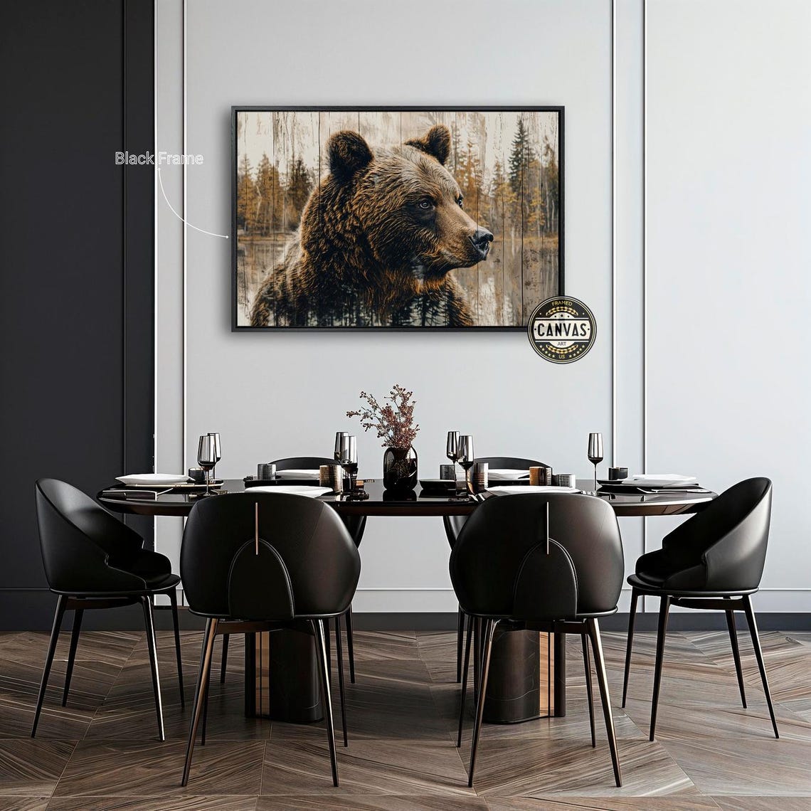 Bear Profile On Weathered Wood Forest Lake Rustic Wildlife Art Poster - Image 3