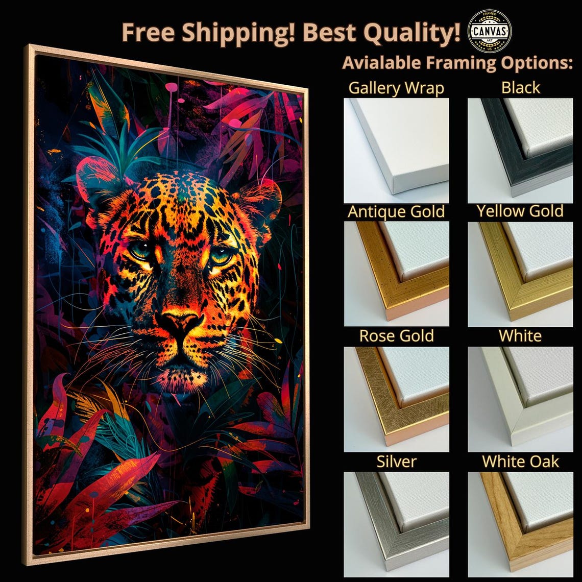 Neon Leopard In Psychedelic Jungle Bold Electric Wildlife Art Poster - Image 4