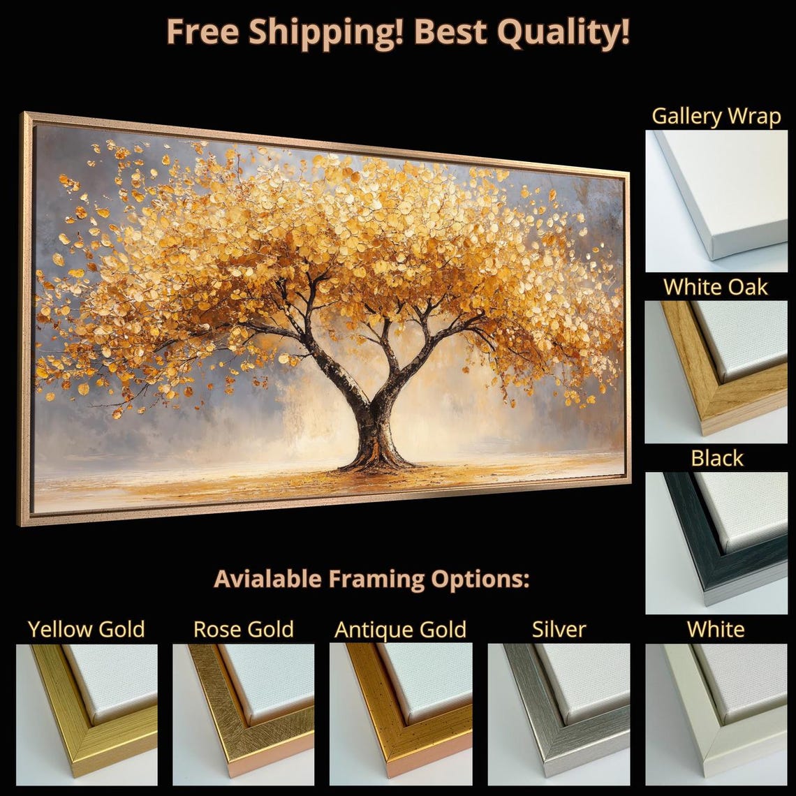 Golden Autumn Tree In Open Field Fall Foliage Abstract Wall Poster - Image 5