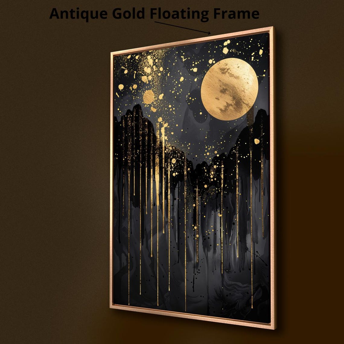 Abstract Moonlit Landscape Framed Wall Art Full Moon In Night Sky Painting Print Celestial Wall Decor Vertical Artwork Ready To Hang - Image 2