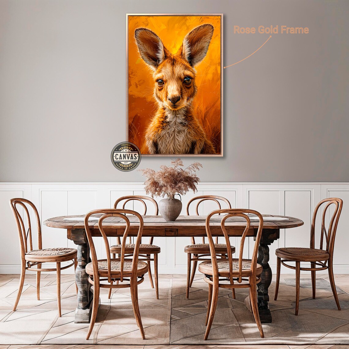 Cute Baby Kangaroo Portrait Vibrant Orange Background Wildlife Wall Poster - Image 4