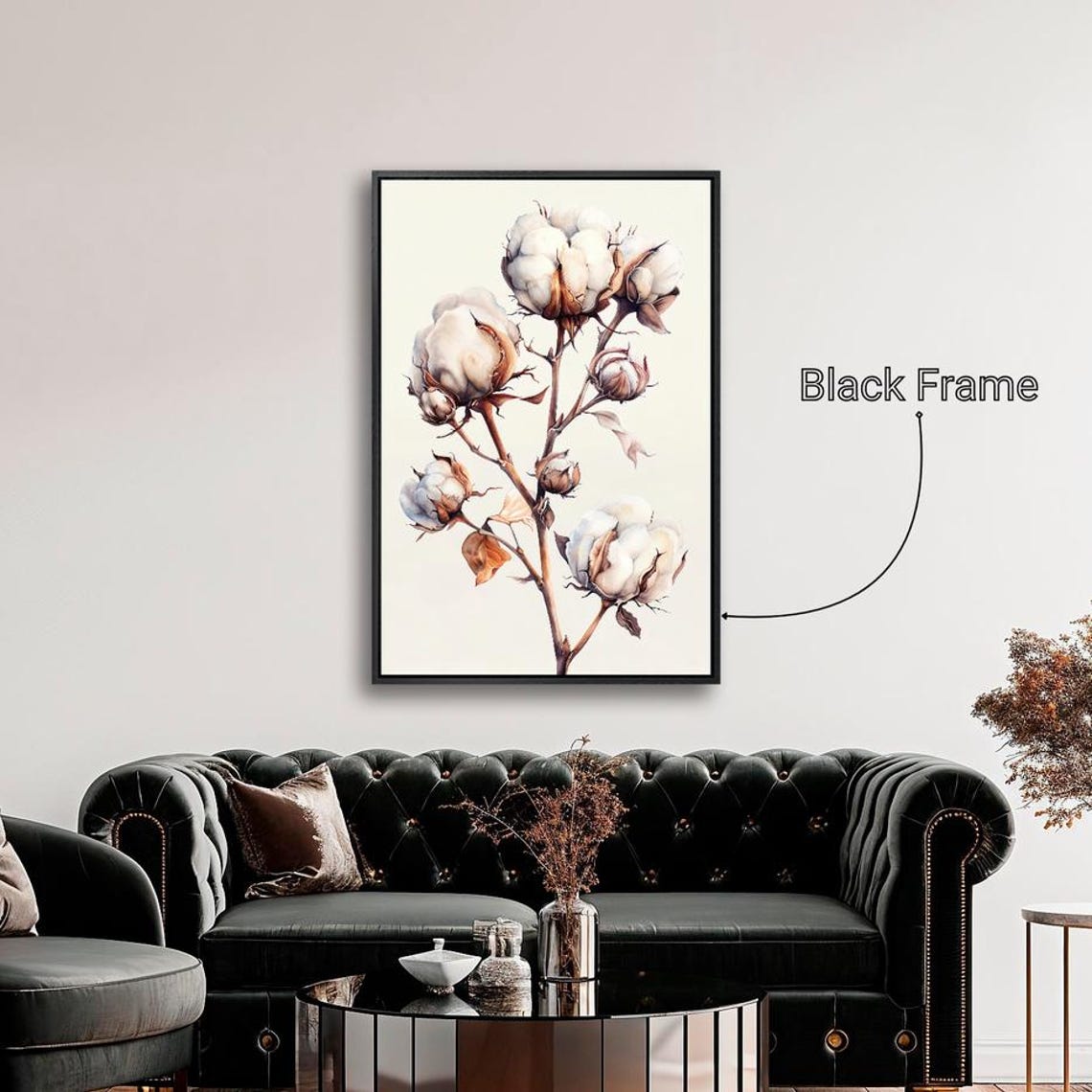 Cotton Stem Branches White Bolls Minimalist Botanical Rustic Poster - Image 3