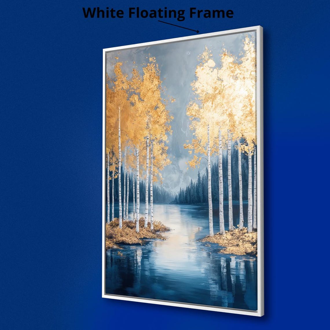 Golden Birch Trees Blue Lake Serene Forest Landscape Art Print - Image 3
