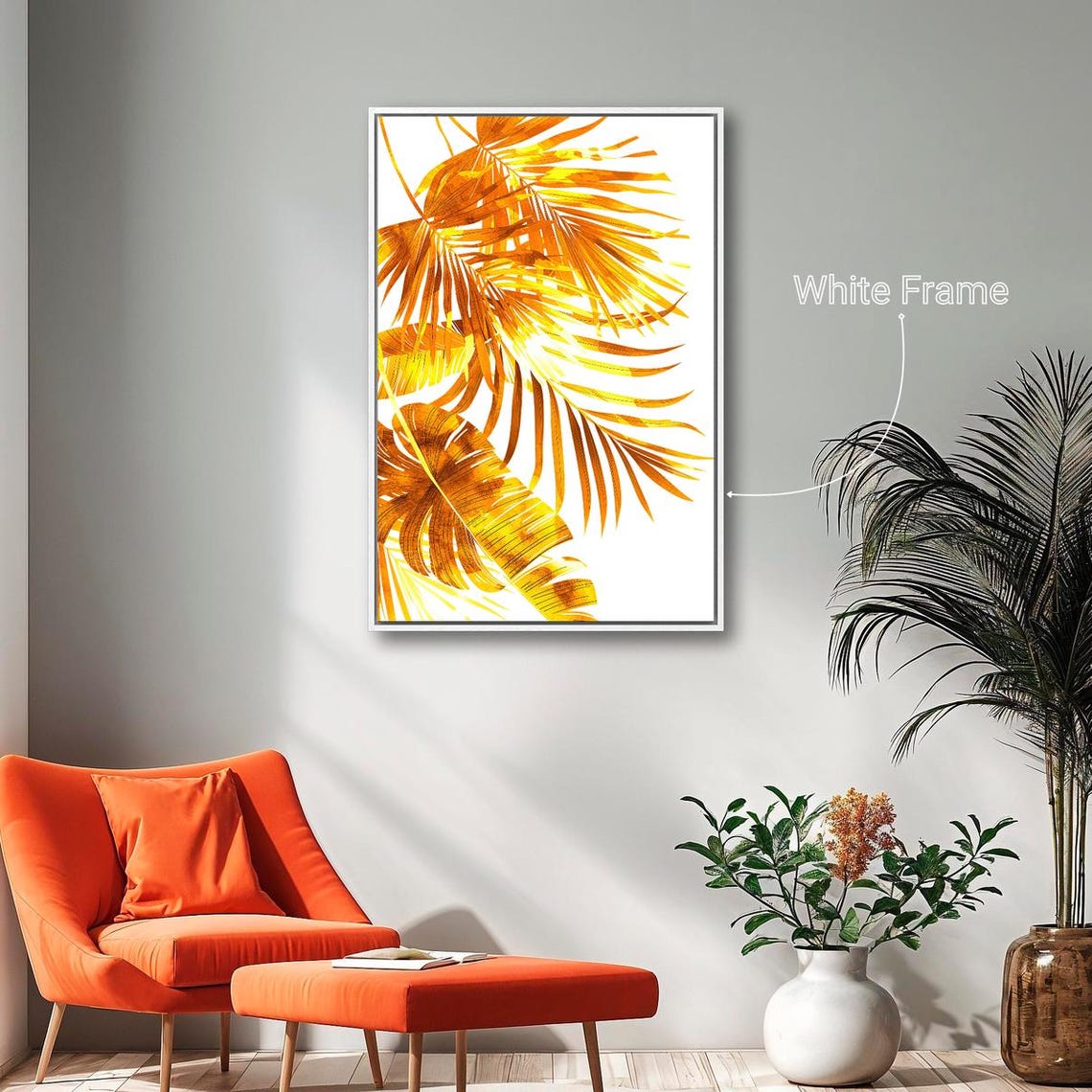 Golden Tropical Palm Fronds Warm Orange Botanical Wall Art Print - Image 5