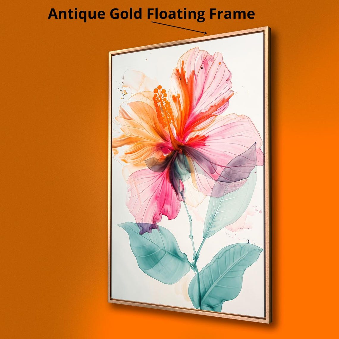 Hibiscus Flower Pink Orange Watercolor Botanical Floral Art Poster - Image 2