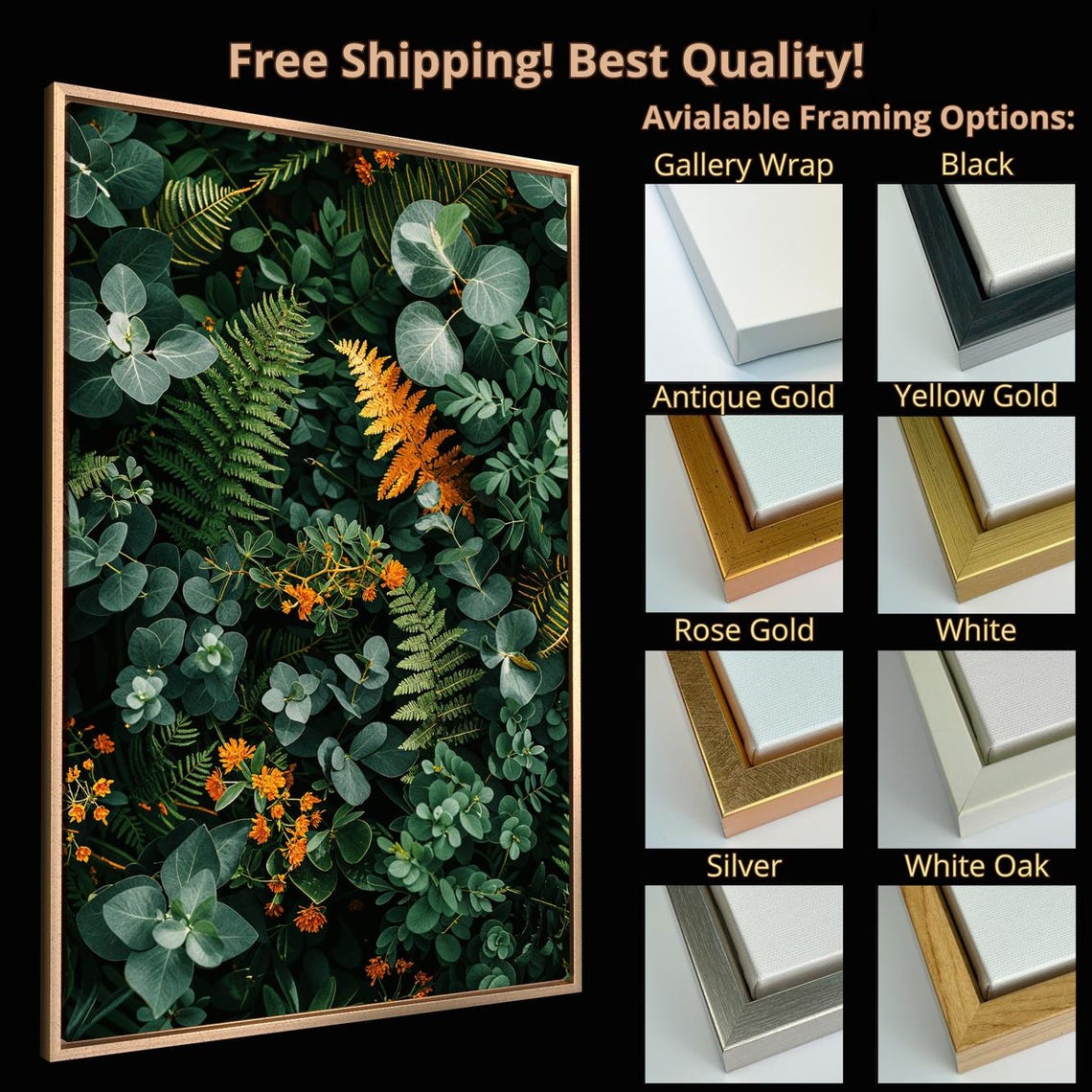 Lush Green Foliage Ferns Eucalyptus Modern Botanical Wall Art Print - Image 5