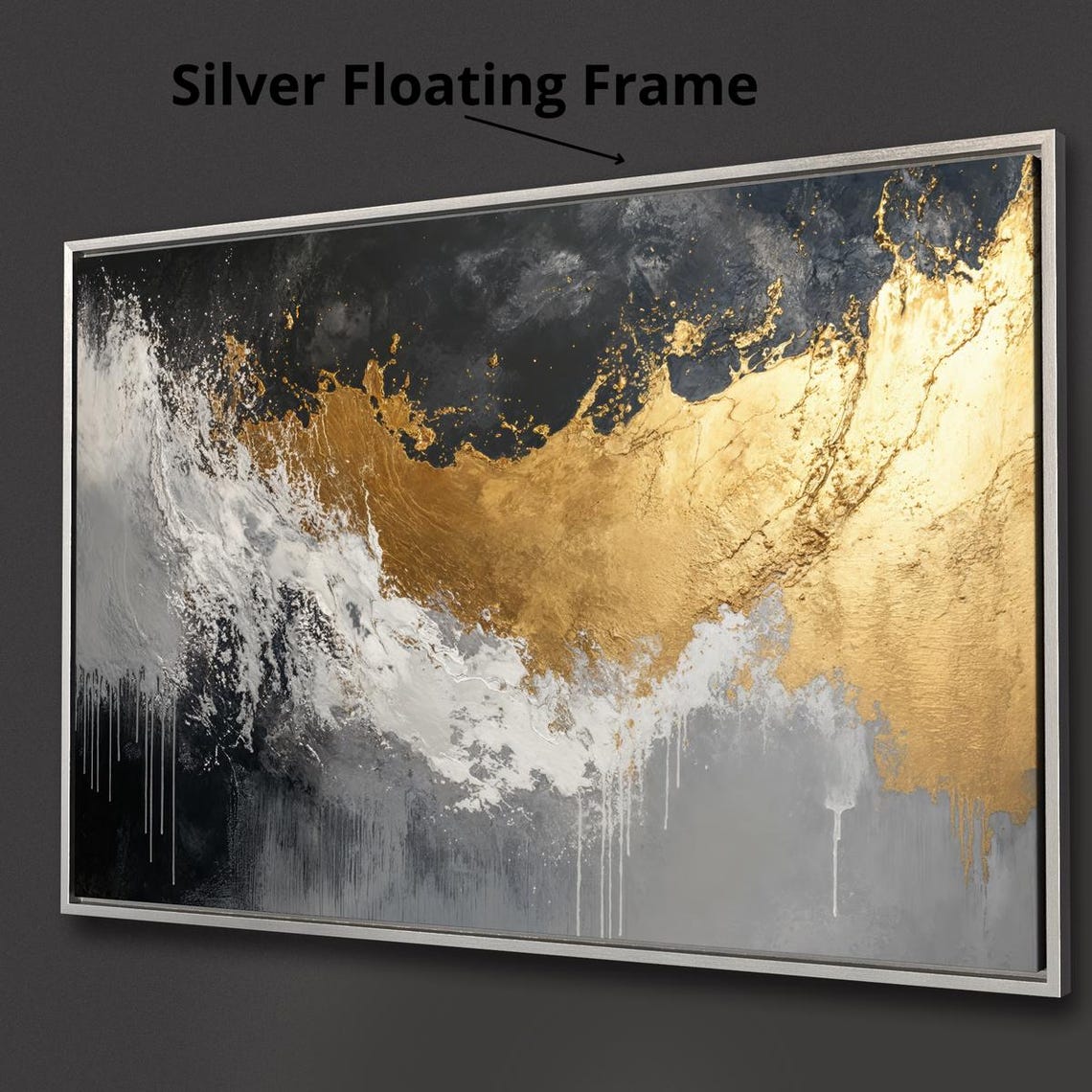 Bold Black Gold Gray White Abstract Expression Drips Art Print - Image 2