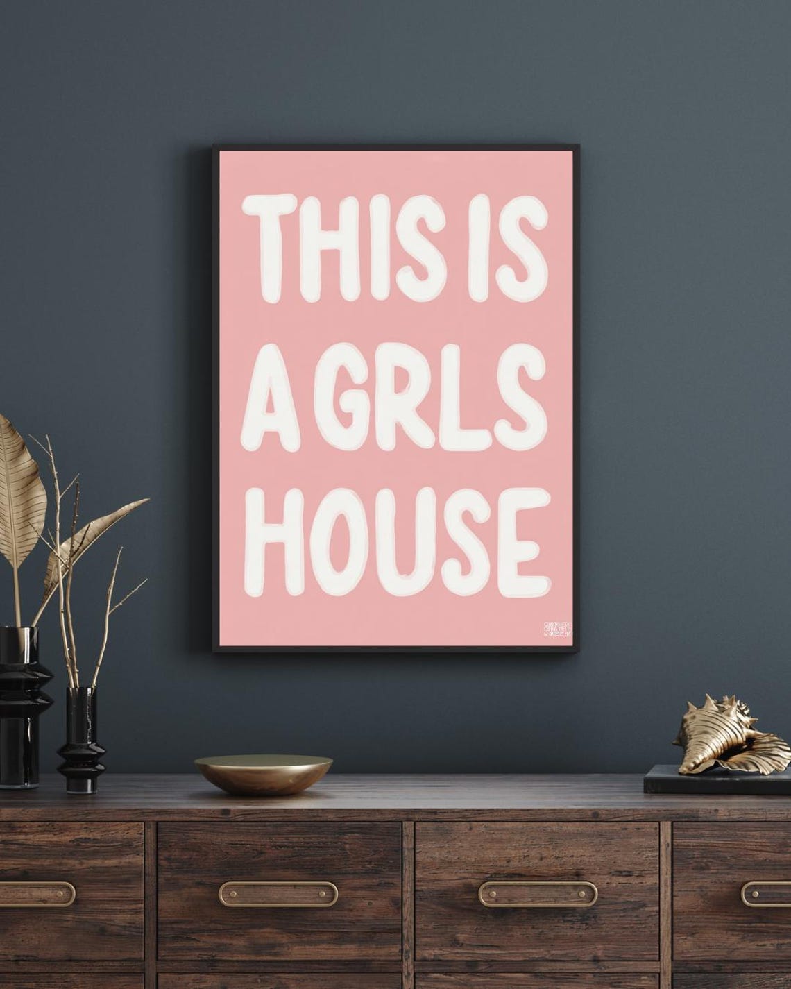 This Is A Grls House Bubble Letters Pink Trendy Dorm Room Decor Poster