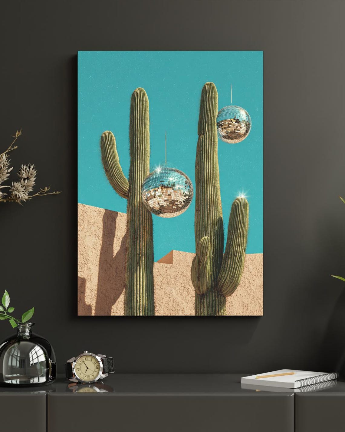 Disco Cactus Retro Saguaro With Mirror Balls Desert Party Poster