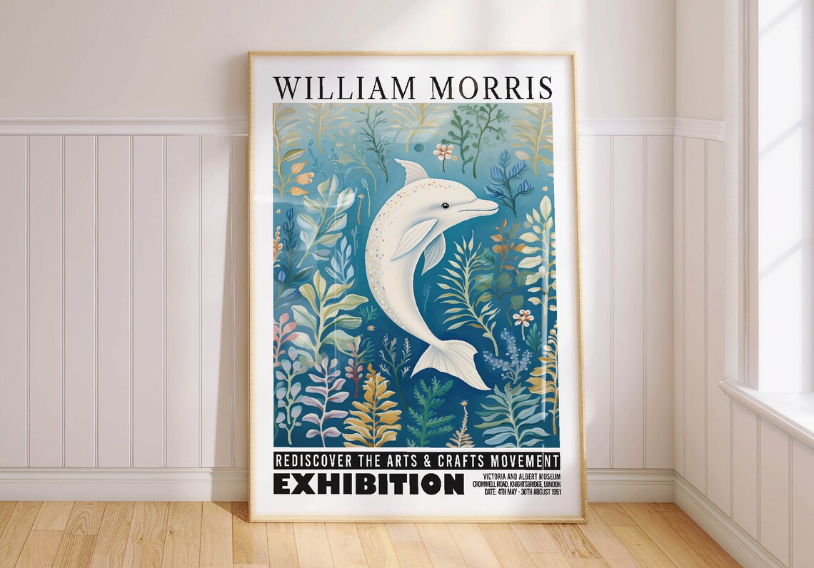 Dolphin Print, William Morris Style Art Print