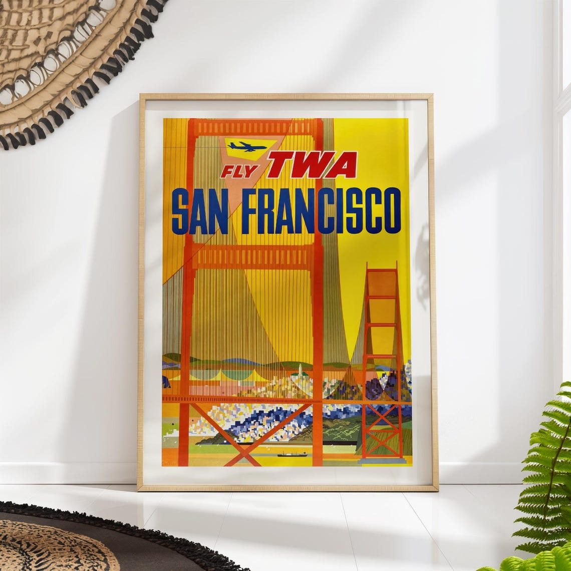 Fly TWA San Francisco Vintage Travel Golden Gate Bridge Airline Poster