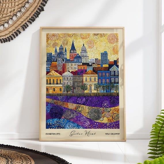 New Orleans Travel Art Print Gustav Klimt City Poster Colorful Wall Decor Gift
