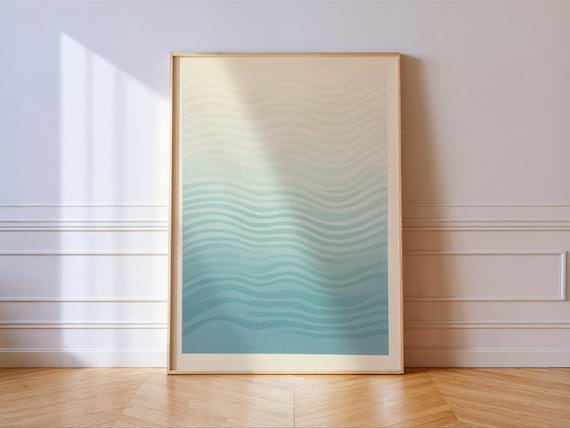 Pastel Blue Ocean Waves Abstract Nautical Gradient Art Poster