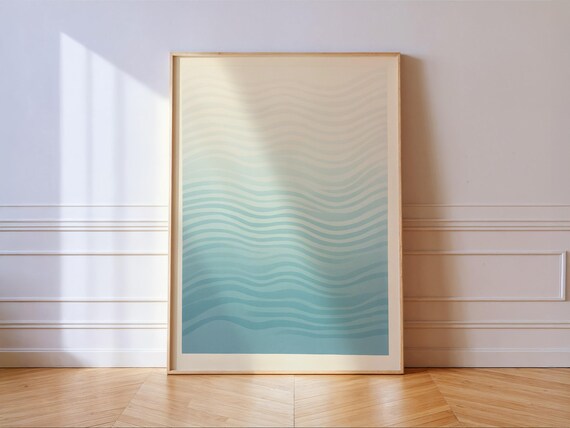 Pastel Blue Wave Print Abstract Nautical Coastal Art