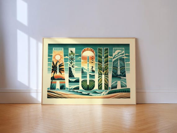 Aloha Typography Poster, Coastal Decor