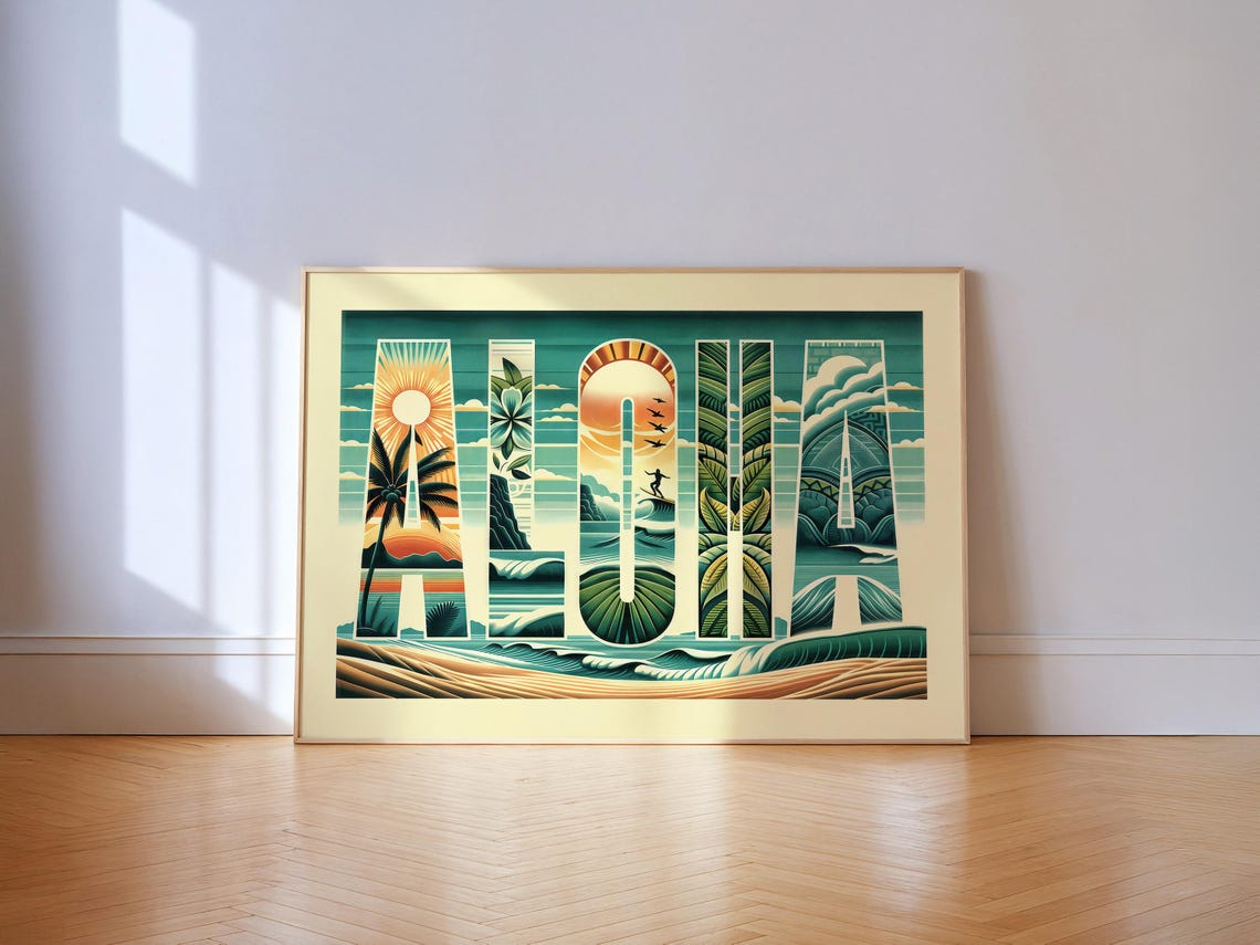 Aloha Typography Poster, Coastal Decor