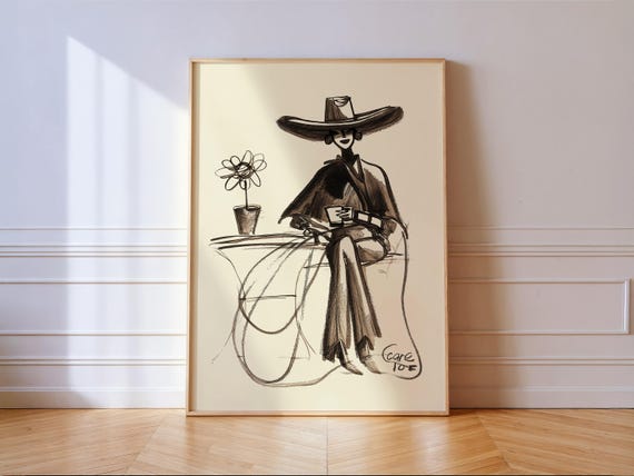 Cowgirl Coffee Art Print Western Woman Illustration For Kitchen Wall Decor