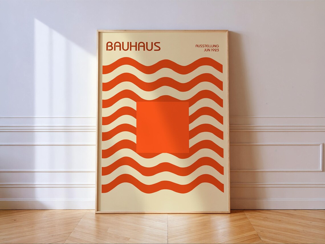Bauhaus Orange Waves, Mid-Century Modern Poster