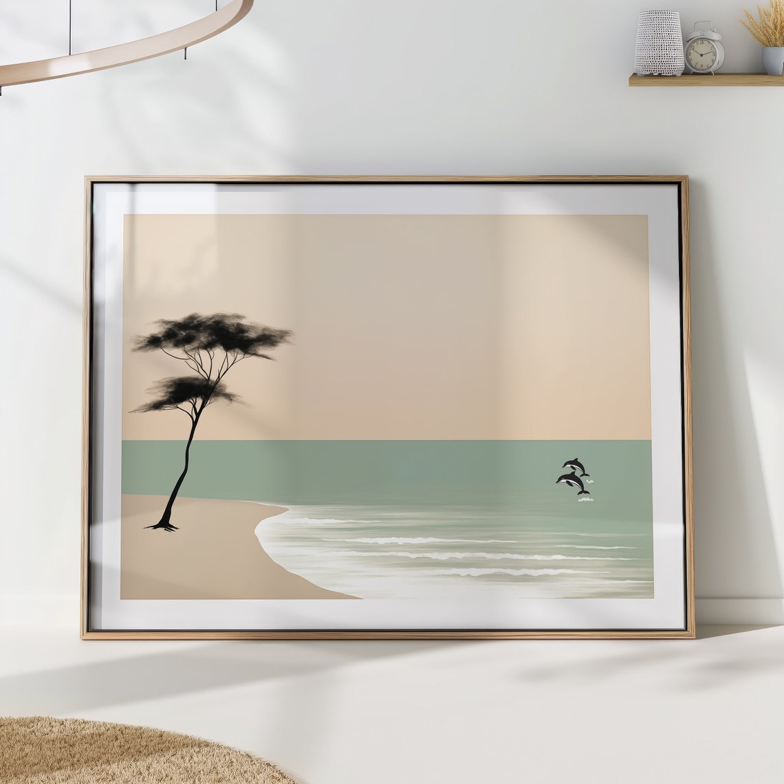 Leaping Dolphins Tropical Beach Minimalist Flat Coastal Art Poster
