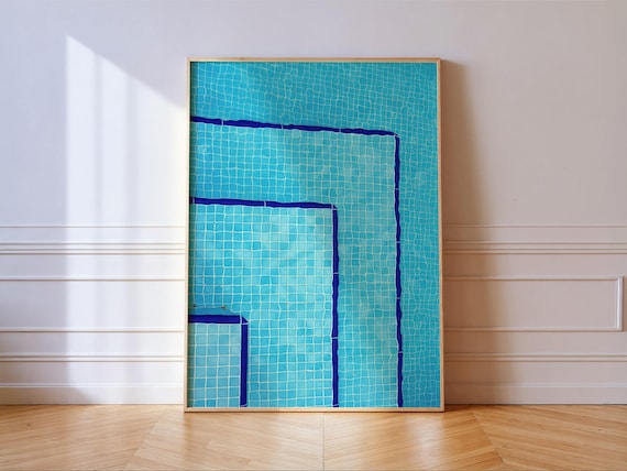 Bauhaus Swimming Pool Photo Minimalist Geometric Wall Art Blue Tile Print Midcentury Modern Decor Abstract Water