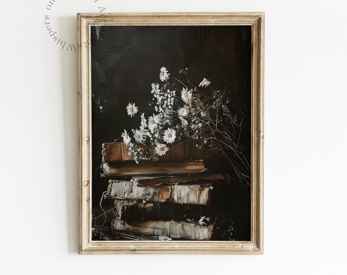 Dark Aesthetic Print Moody Dark Academia Decor Gothic Painting Bookish Gift Library Goth Wall Art