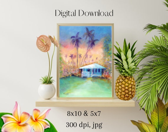 Kauai Plantation Cottage Print Jpg Hawaiian Decor Wall Art Vacation House Art Print