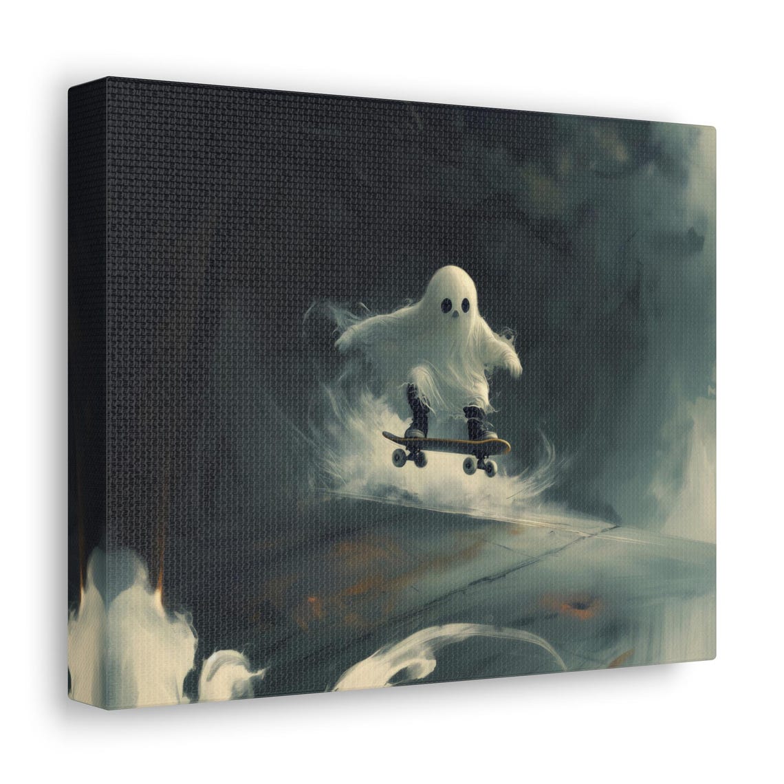 Skateboarding Ghost Forest Mist Playful Spooky Halloween Poster - Image 2