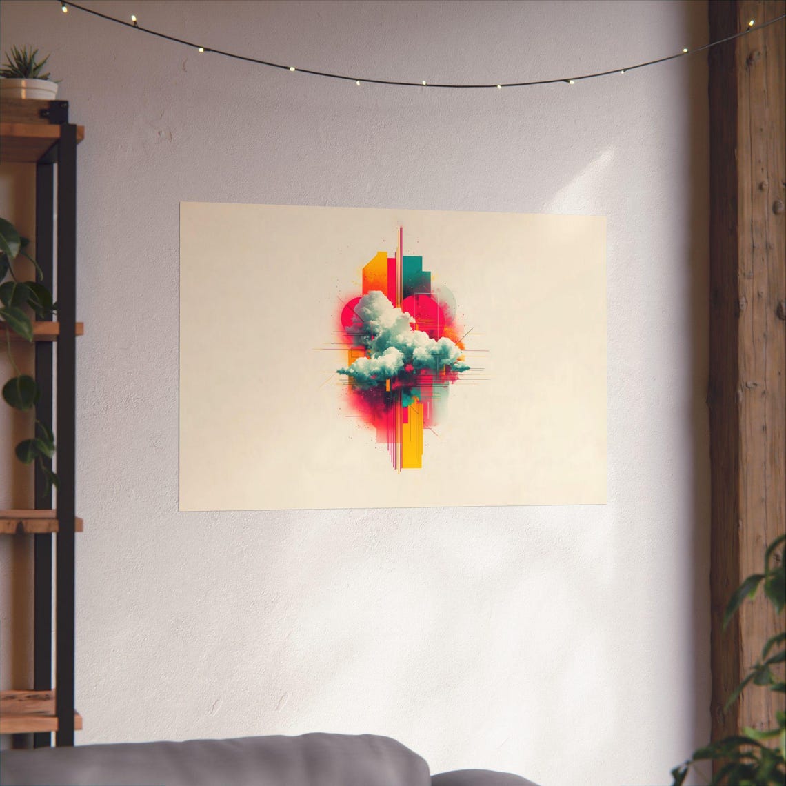 Minimalist Cloud Burst Abstract Beige Background Geometric Art Poster - Image 2