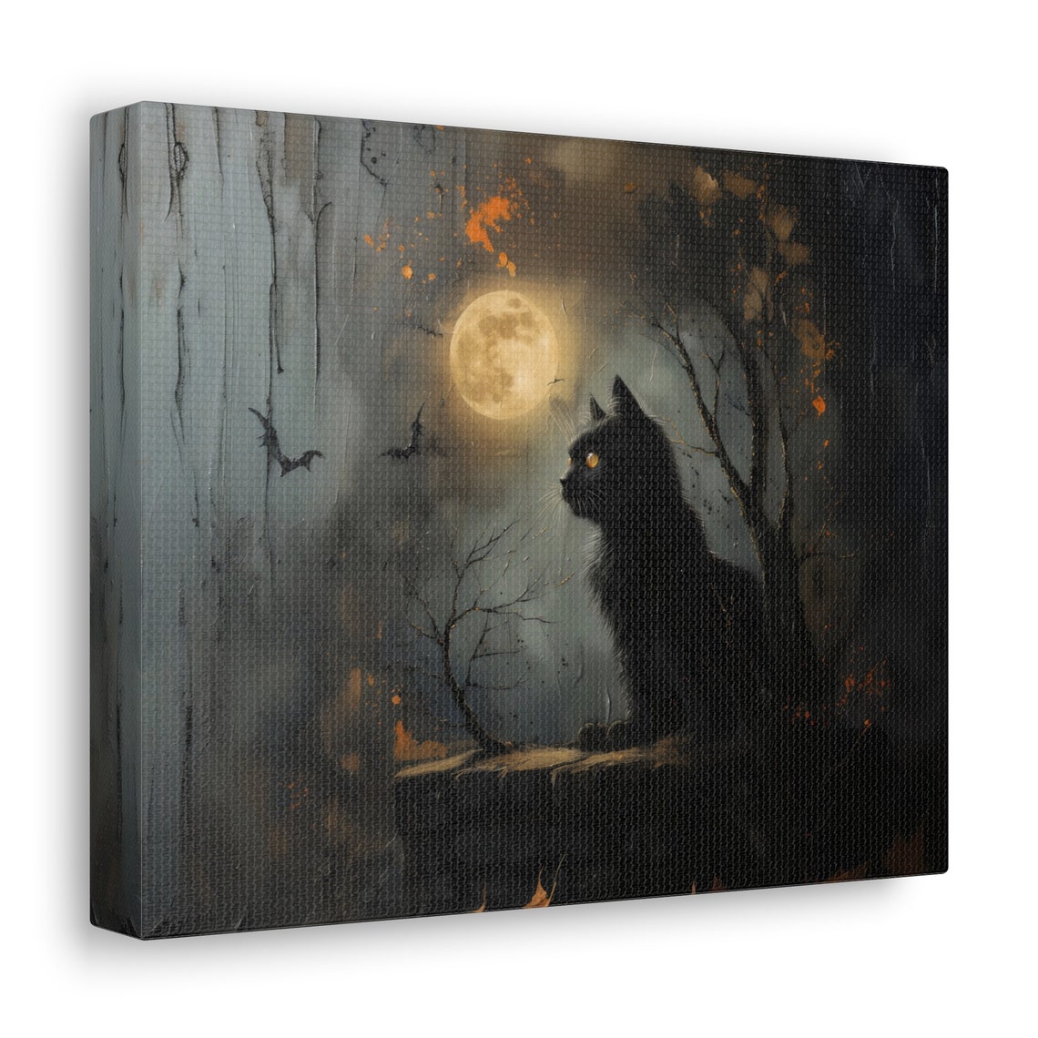 Midnight Black Cat Under Full Moon Bats Spooky Halloween Poster - Image 3