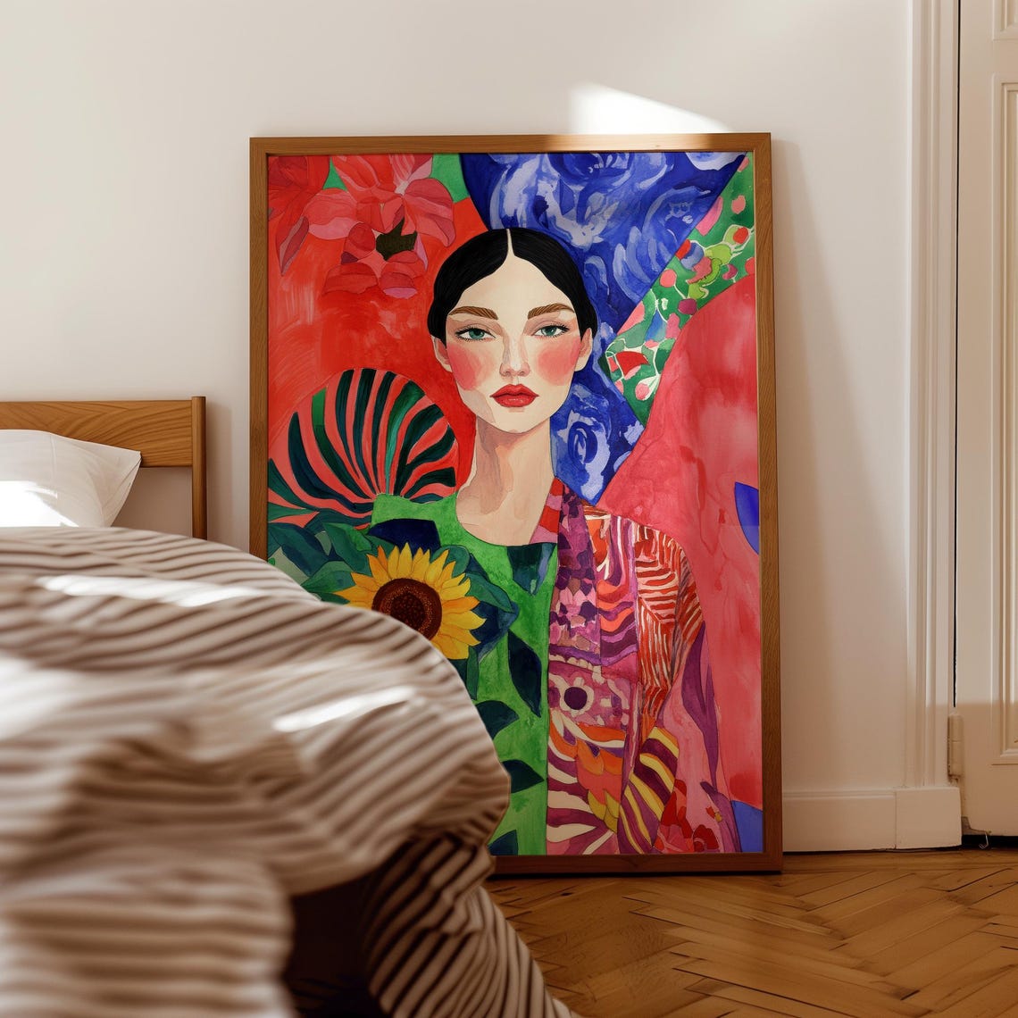 Radiant Portrait With Sunflower Colorful Aquarelle Woman Print Bold Feminine Wall Art - Image 2