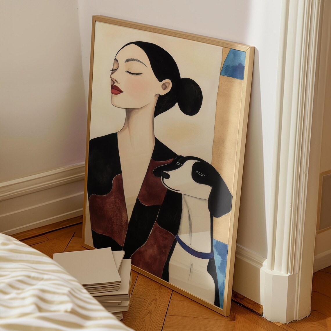 Serene Woman With Her Dog - Minimalist Elegant Print - Image 2