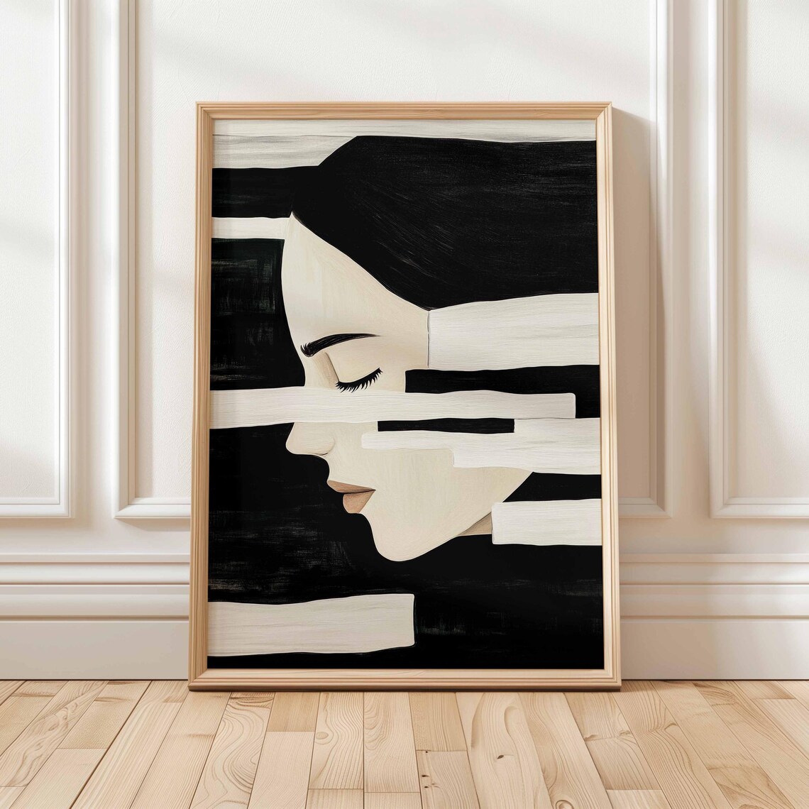 Abstract Minimalist Woman Profile In Black And White Modern Dreamy Wall Art Bold Feminine Artwork