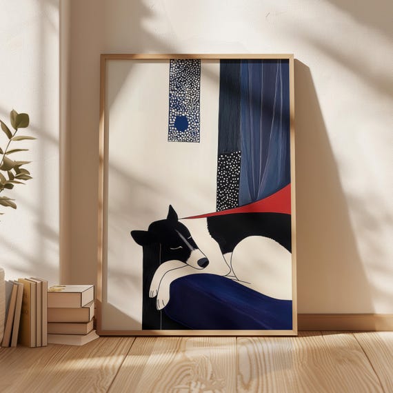 Sleeping Dog Art Print, Modern Minimalist