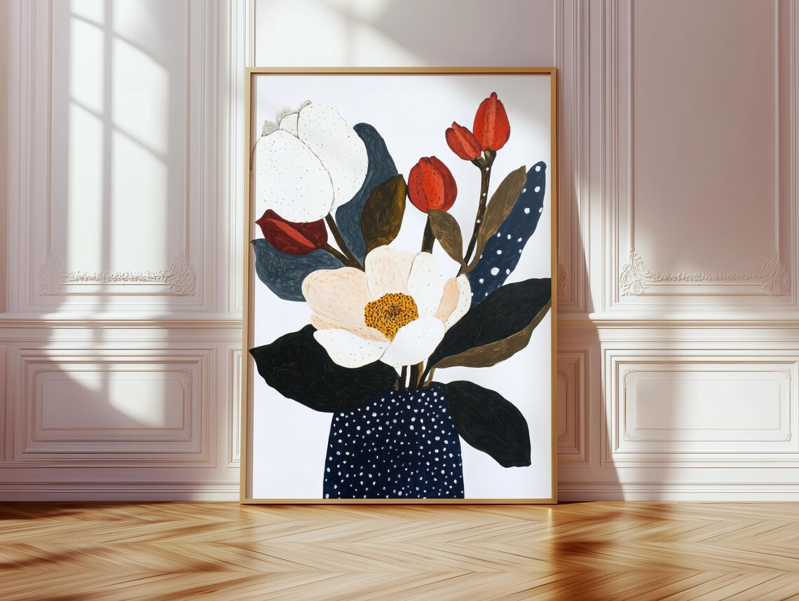Elegant Floral Bouquet, Modern Botanical Still Life