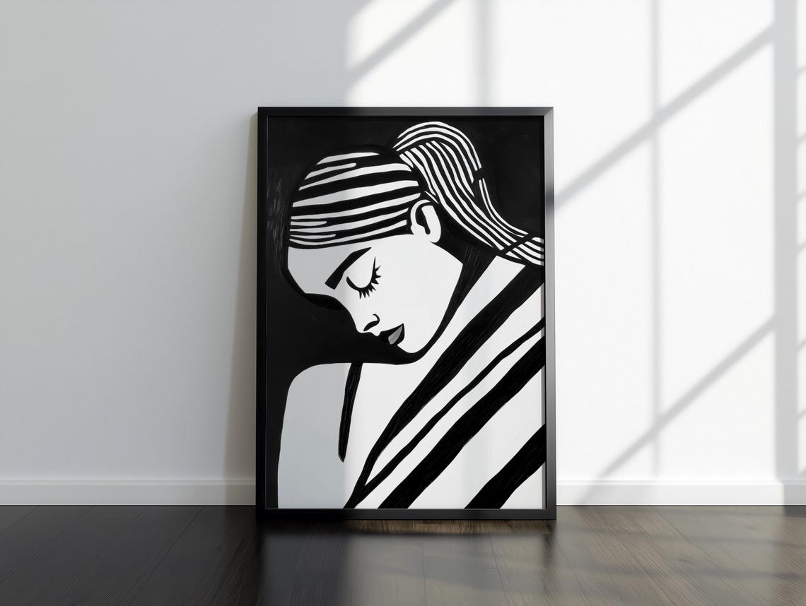 Bold Black And White Woman Portrait Modern Minimalist Print Graphic Feminine Line Art Stylish Gift For Design Lovers