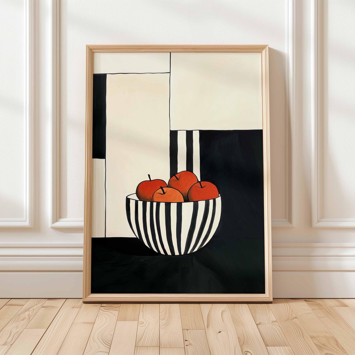 Graphic Still Life With Apples and Striped Bowl Art Print
