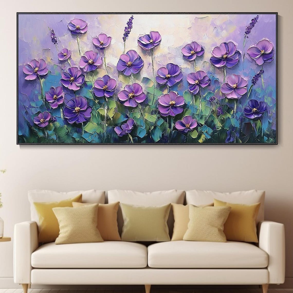 Original Purple Floral Oil Painting 3d Textured Wall Art Purple Floral Modern Art Large Customizable Flower Painting Living Room